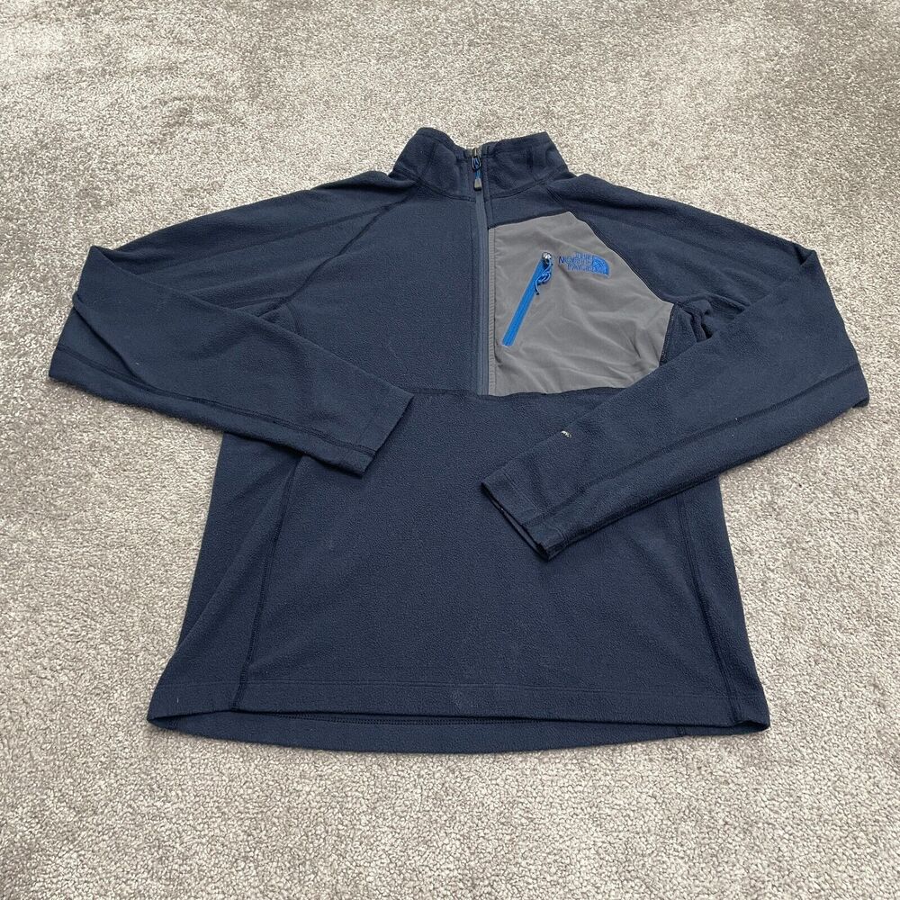 The North Face Tech Flash Dry Fleece Jacket Mens Small Blue Gray 1/2 Zip Pocket